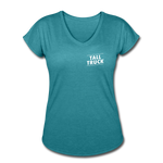 Women's Tri-Blend V-Neck T-Shirt (White Logo) - heather turquoise