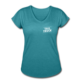 Women's Tri-Blend V-Neck T-Shirt (White Logo) - heather turquoise