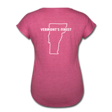 Women's Tri-Blend V-Neck T-Shirt (White Logo) - heather raspberry